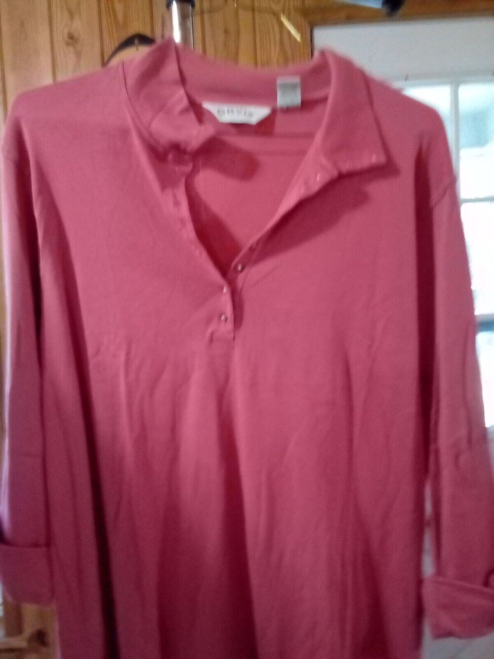 Orvis Shirt Womens XL Rose Pink Cotton 3/4 Sleeve Pullover Crew Neck